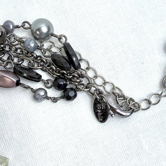 Lia Sophia Multi Strand Statement Necklace – Mixed Beads, Chains, Pearls, Black - Picture 5 of 7